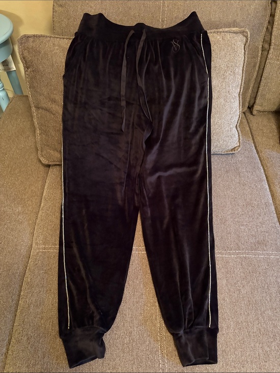 Victoria's Secret Pants - Women’s Black Velour Jogger Pants - Comfort Drawstring Waist